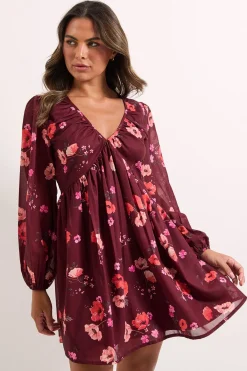 Dorothy Perkins Robe Mini Imprimée à Manches Bouffantes et Couture Empire e<Femme Toutes Les Robes|Robes À Manches Longues