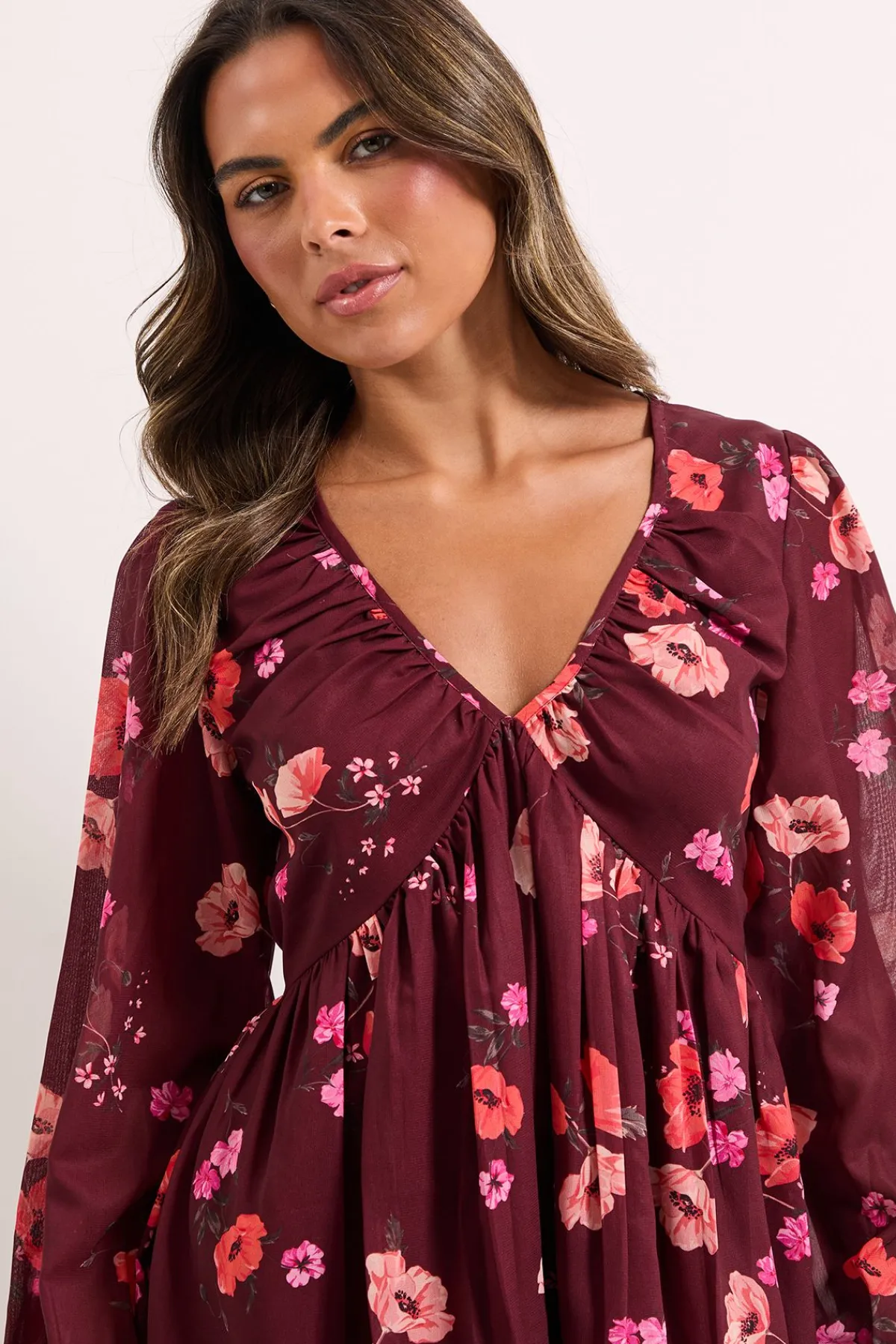 Dorothy Perkins Robe Mini Imprimée à Manches Bouffantes et Couture Empire e<Femme Toutes Les Robes|Robes À Manches Longues