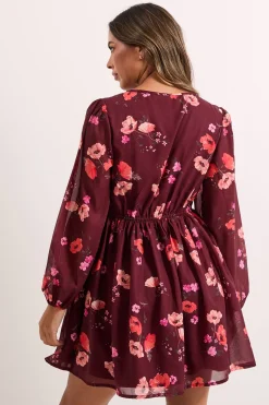 Dorothy Perkins Robe Mini Imprimée à Manches Bouffantes et Couture Empire e<Femme Toutes Les Robes|Robes À Manches Longues