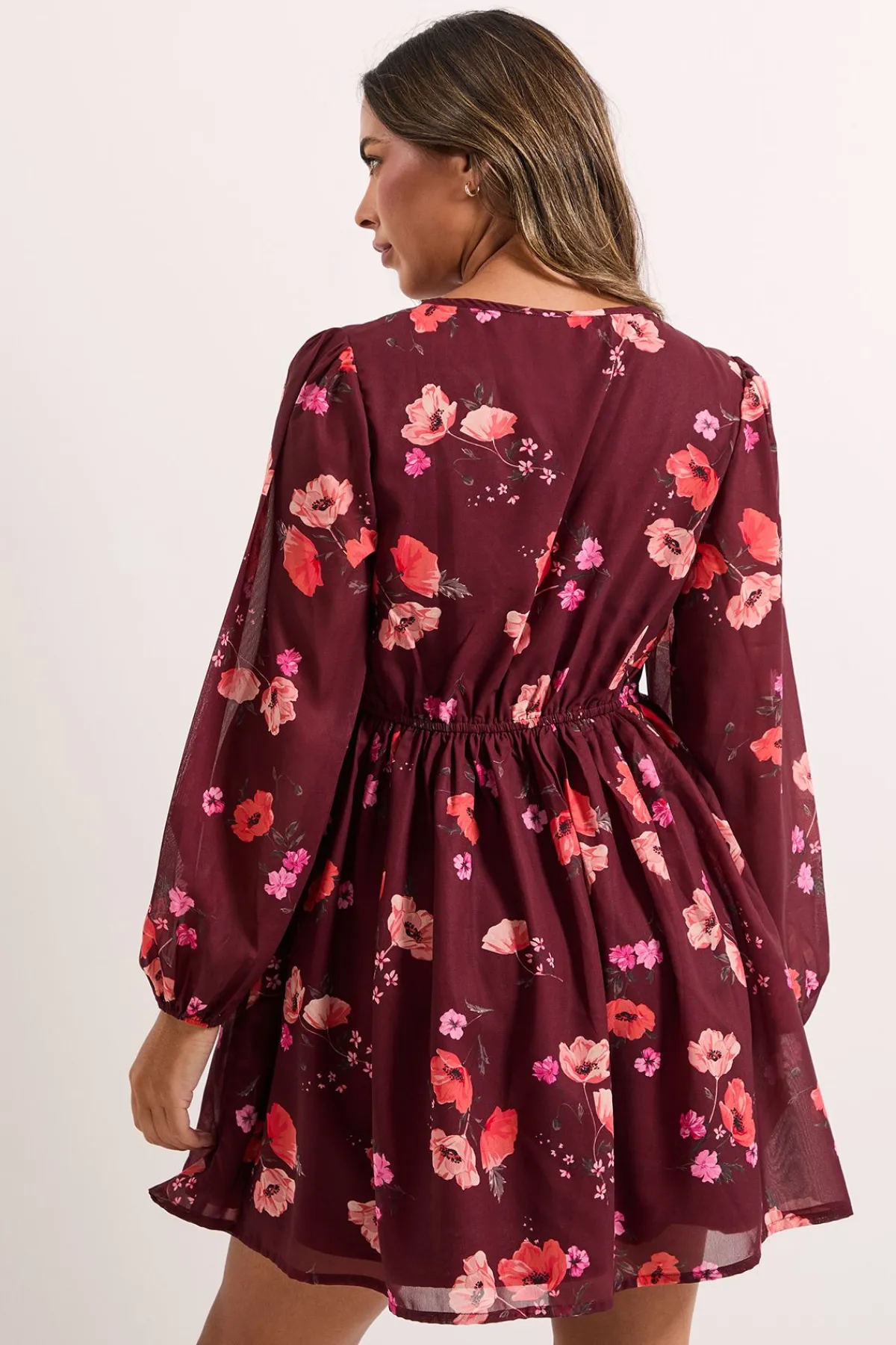 Dorothy Perkins Robe Mini Imprimée à Manches Bouffantes et Couture Empire e<Femme Toutes Les Robes|Robes À Manches Longues