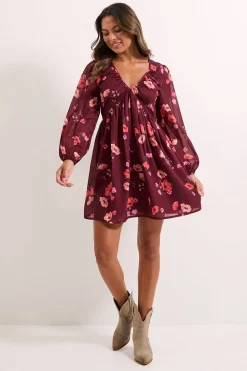Dorothy Perkins Robe Mini Imprimée à Manches Bouffantes et Couture Empire e<Femme Toutes Les Robes|Robes À Manches Longues