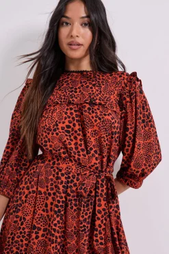 Robe Mini Imprimée Petite Taille avec Ceinture Nouée et Détail Volant à l'Empiècement