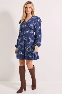 Robe Mini Imprimée à Volants avec Manches Bouffantes et Dos Noué à Étages