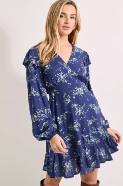 Robe Mini Imprimée à Volants avec Manches Bouffantes et Dos Noué à Étages