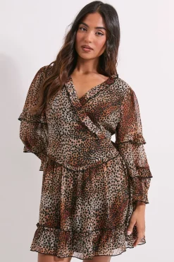 Dorothy Perkins Robe Mini Imprimée à Volants et Devant Croisé Petite Taille<Femme Toutes Les Robes|Robes À Manches Longues