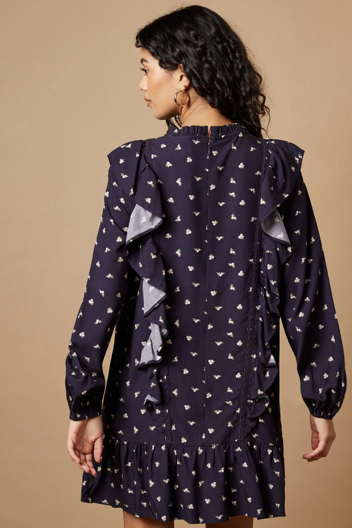 Oasis Robe Mini à Imprimé Fleuri avec Dentelle et Volants<Femme Satin Et Dentelle|Robes À Manches Longues
