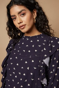 Oasis Robe Mini à Imprimé Fleuri avec Dentelle et Volants<Femme Satin Et Dentelle|Robes À Manches Longues