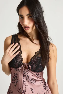 Robe Mini À Imprimé Léopard Tonal Avec Bordure En Dentelle