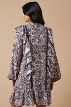 Oasis Robe Mini à Imprimé Paisley avec Volants et Dentelle<Femme Satin Et Dentelle|Robes À Manches Longues