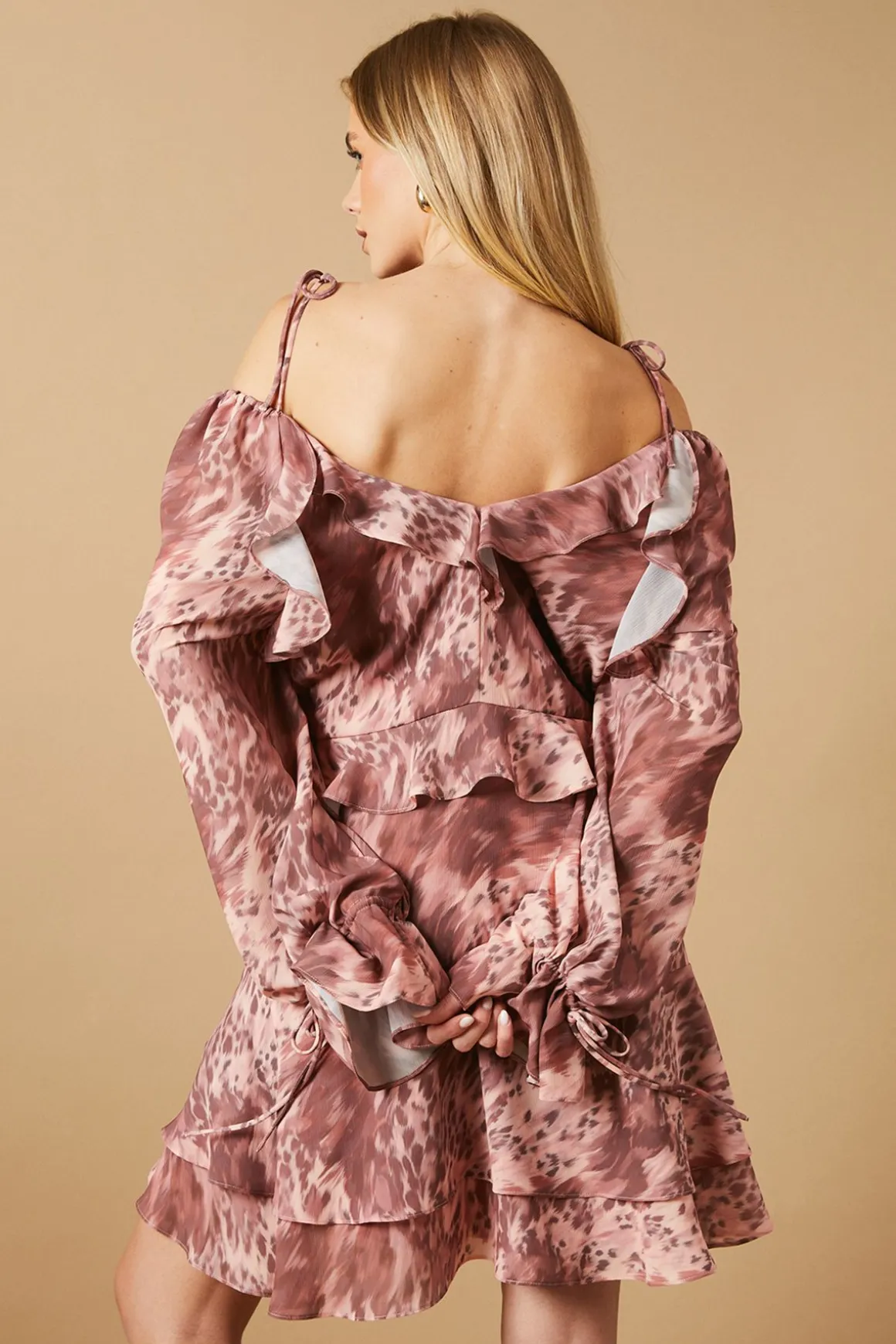 Robe Mini à Imprimé Vache avec Détails Volantés