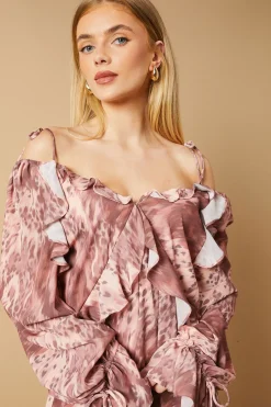 Robe Mini à Imprimé Vache avec Détails Volantés