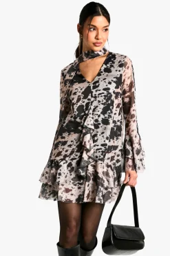 Robe Mini à Imprimé Vache et Volants