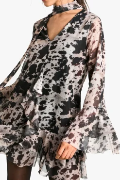 Robe Mini à Imprimé Vache et Volants