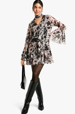 Robe Mini à Imprimé Vache et Volants