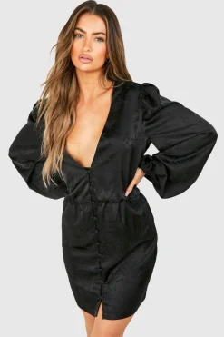 Robe Mini Jacquard à Manches Blouson
