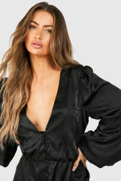 Robe Mini Jacquard à Manches Blouson