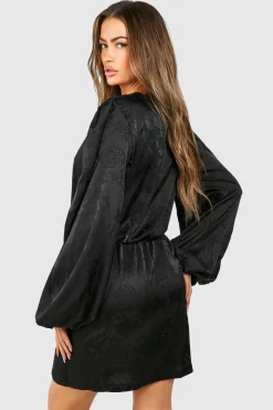Robe Mini Jacquard à Manches Blouson