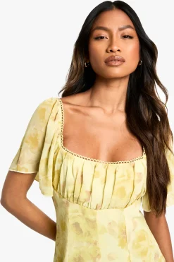 Robe Mini Laitière Florale à Ourlet Godet