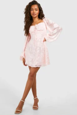 Robe mini Laitière à manches ballon texturées