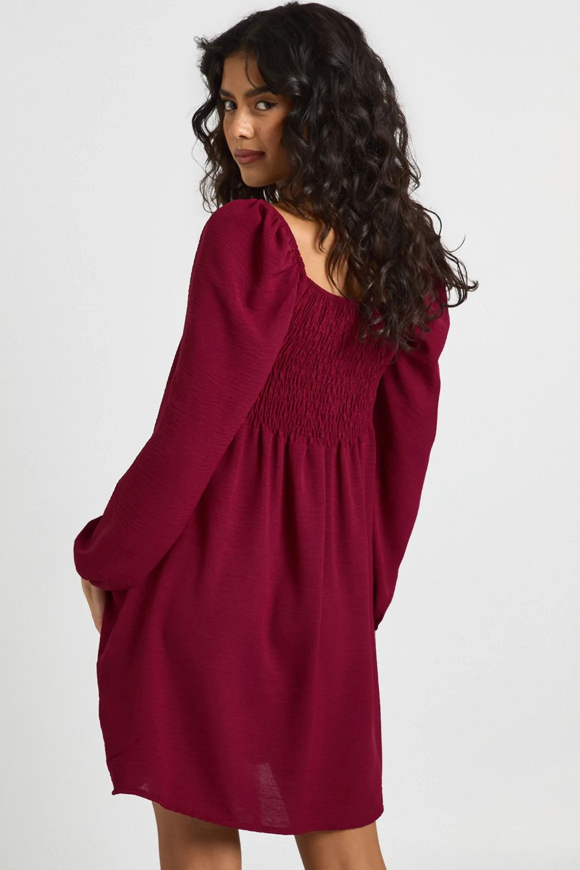 Robe Mini Laitière à Manches Bouffantes en Tissu Martelé