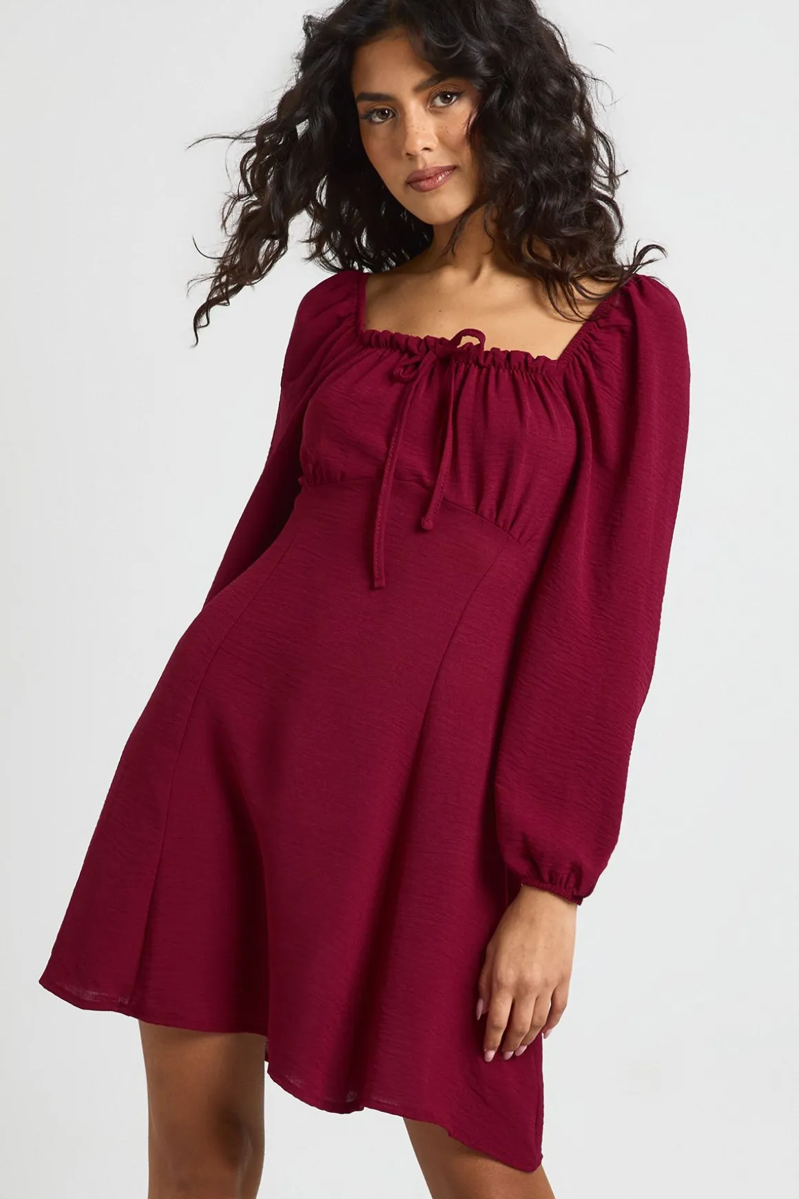 Robe Mini Laitière à Manches Bouffantes en Tissu Martelé