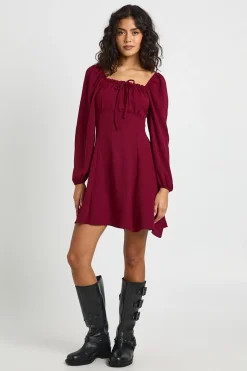Robe Mini Laitière à Manches Bouffantes en Tissu Martelé