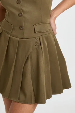 Robe Mini Licou À Détails De Plis Utilitaires