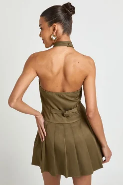 Robe Mini Licou À Détails De Plis Utilitaires