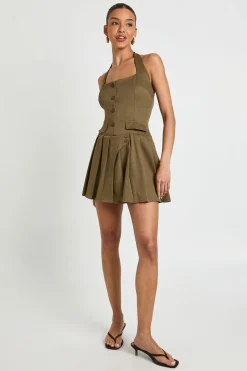 Robe Mini Licou À Détails De Plis Utilitaires