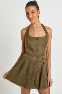 Robe Mini Licou À Détails De Plis Utilitaires