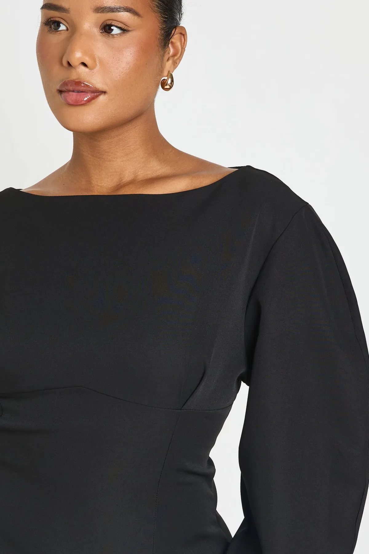 boohoo Robe Mini Ligne A Avec Manches Bouffantes Et Encolure Bateau<Femme Robes À Manches Longues|Robes