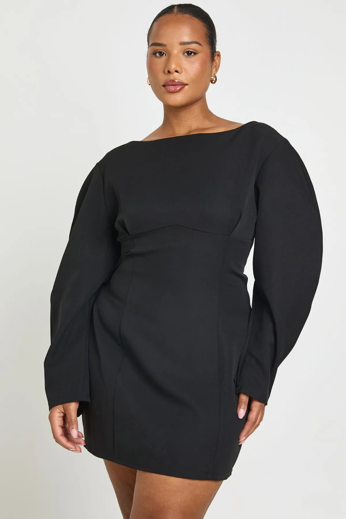 boohoo Robe Mini Ligne A Avec Manches Bouffantes Et Encolure Bateau<Femme Robes À Manches Longues|Robes