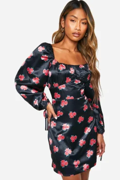 Robe Mini à Manches Ballon Fleurie