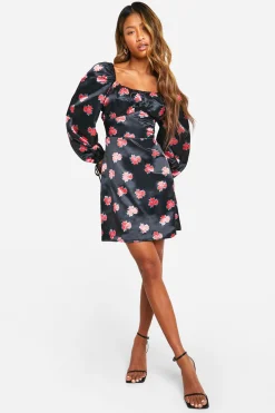 Robe Mini à Manches Ballon Fleurie