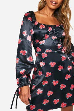 Robe Mini à Manches Ballon Fleurie