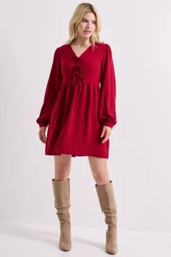 Robe Mini à Manches Bouffantes et Nœud Devant