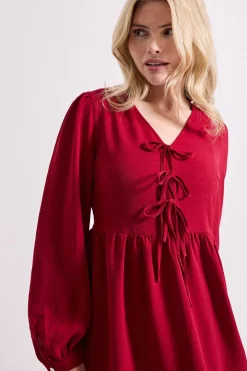 Robe Mini à Manches Bouffantes et Nœud Devant