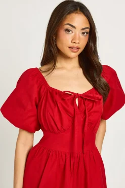 boohoo Robe Mini À Manches Bouffantes Effet Lin<Femme Robes Patineuses|Robes