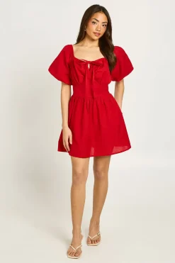 boohoo Robe Mini À Manches Bouffantes Effet Lin<Femme Robes Patineuses|Robes