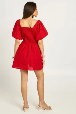 boohoo Robe Mini À Manches Bouffantes Effet Lin<Femme Robes Patineuses|Robes