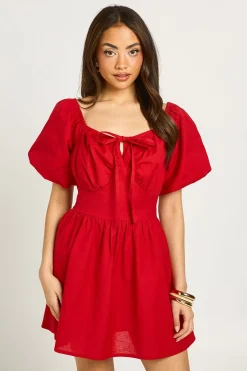 boohoo Robe Mini À Manches Bouffantes Effet Lin<Femme Robes Patineuses|Robes
