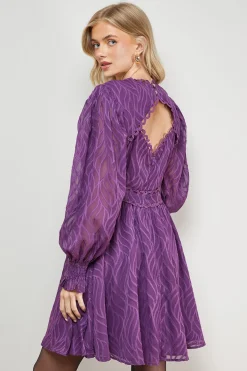 Oasis Robe Mini à Manches Bouffantes avec Détails de Finition Jacquard Animal<Femme Robes Bohème|Robes À Manches Longues