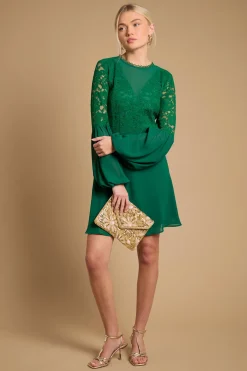 Oasis Robe Mini à Manches Bouffantes avec Détails en Dentelle Imprimée<Femme Toutes Les Robes|Satin Et Dentelle