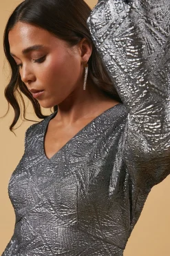 Robe Mini à Manches Bouffantes en Jacquard Petite Occasion