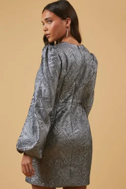 Robe Mini à Manches Bouffantes en Jacquard Petite Occasion