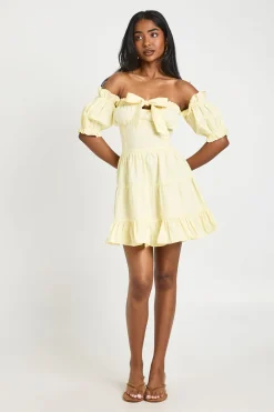 boohoo Robe Mini À Manches Bouffantes Et Buste Froncé<Femme Robes Patineuses|Robes