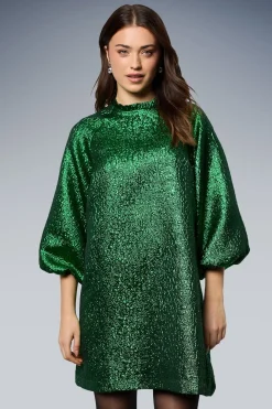 Robe Mini à Manches Bouffantes en Jacquard Métallisé DP Luxe