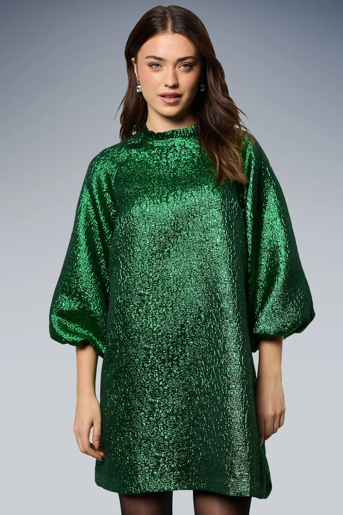 Robe Mini à Manches Bouffantes en Jacquard Métallisé DP Luxe