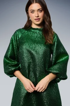Robe Mini à Manches Bouffantes en Jacquard Métallisé DP Luxe