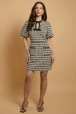 Oasis Robe Mini À Manches Bouffantes Pied-de-poule Avec Nœuds<Femme Toutes Les Robes|Robes